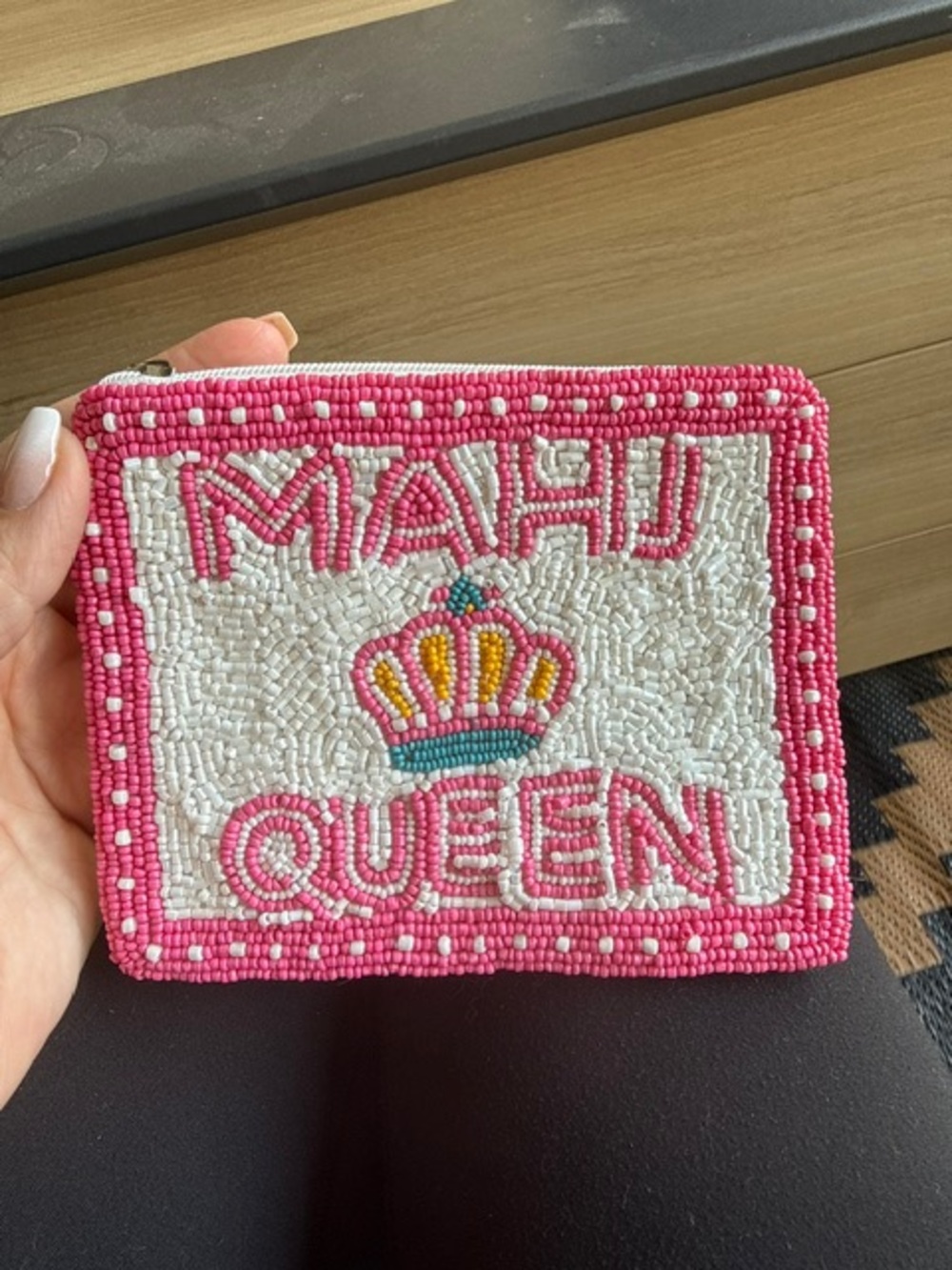 Pink Beaded 'MAMA QUEEN' Clutch with Crown Accent